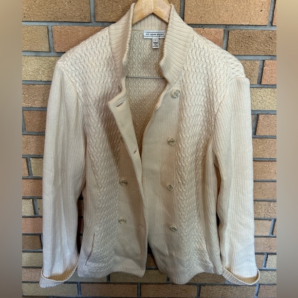 St. John Sport Wool Cashmere Silk Blend Knit Buttoned Sweater Jacket Size Large - Picture 2 of 7